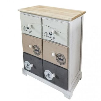No Brand Mobiletto rettangolare in legno con 6 cassetti da interno 48x29xH56 cm