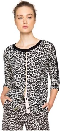 Twinset Luipaardprint Cardigan - Dames - Vesten - Zwart - XS - Katoen - Truien & Vesten