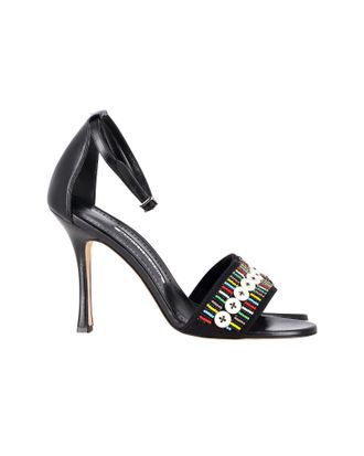 Manolo Blahnik Manolo Blahnik Beaddecoratie Open Teen Sandalen in Zwart Leer