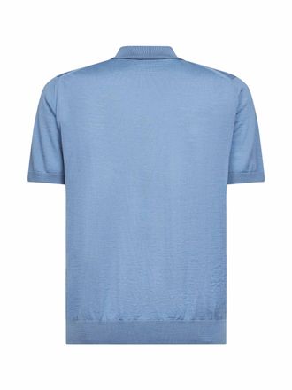 Prada Mens Aviator Blue Superfine Wool Polo Shirt Virgin T-shirts And Polos
