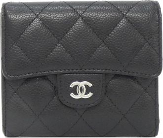 Chanel Black Bordeaux Grained Calfskin Wallet (Tri-Fold) (Pre-Owned)