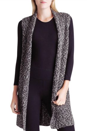 Kensie Cotton Tweed Sweater Vest In Black