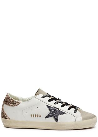 Golden Goose Super-star Glittered Leather Sneakers - White - 41 (IT41 / UK8), Golden Goose Trainers, Ripped - 41 (IT41 / UK8)