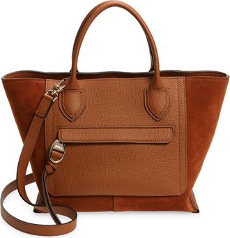 Longchamp Medium Mailbox Suede & Leather Top Handle Bag in Cognac at Nordstrom Rack