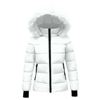 Generic Padded Coats for Women UK,Solid Color Cotton Removable Hat Hooded Full Zip Stand Collar Down Jacket with Zipper Pockets Ladies Hiking Walking Lightwei