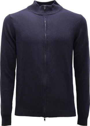 Daniele Fiesoli Wollen trui met volledige rits in blauw - Heren - Ronde hals truien - Blauw - S - Wol - Truien & Vesten