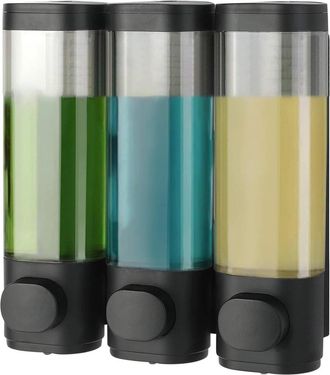 OEM Dispenser Para Gel De Ducha - 3 En 1 - 300 Ml Por Compartimento - Montaje Adhesivo Sin Perforar - Dosificaci&oacute;n Controlada Y Sin Goteras - Transparente