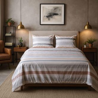 Alo Home Funda n&oacute;rdica 3 piezas algod&oacute;n 100% rayas naranja cama 150 cm