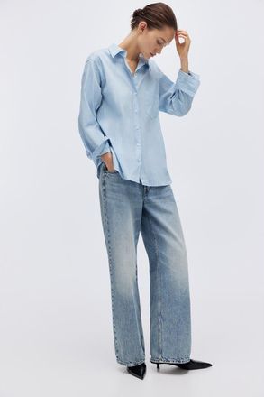 H&M Oversized Shirt in Light Blue/striped at Nordstrom, Size Xx-Large