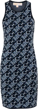 Michael Michael Kors monogram-pattern sleeveless dress - women - Recycled Viscose/Polyester/Spandex/Elastane/Nylon - L - Blue