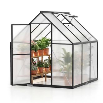 Costway Costway Polycarbonate Greenhouse w/ Adjustable Roof Vent 180 x 180CM Sunroom in Clear | Size: 180 x 180 cm