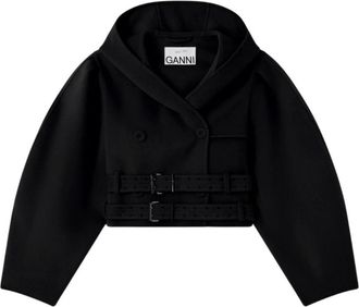 Ganni Abrigo Cruzado - Coats - Mujer - Negro - S