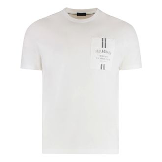 Paul & Shark Tops, Heren, Wit, L, Katoen, Katoenen T-shirt met ronde hals