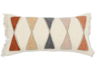 Creative Co-op Lumbar Embroidered Pillow In Cream & Rose