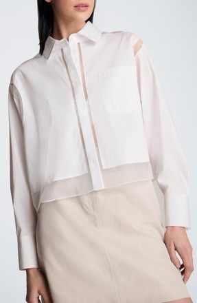 Kenneth Cole Sheer Panel Crop Shirt in Pure White at Nordstrom, Size X-Large