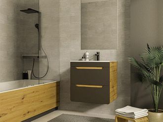 Vente-Unique Mobile sotto lavabo sospeso colore naturale e antracite - 60 cm - ARUBA