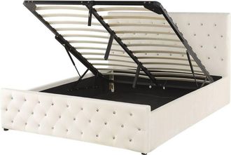 Beliani Ottoman Bed Velvet AMIENS 140 x 200 cm (EU Double) Light Beige