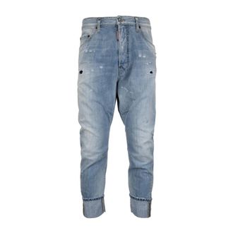 Dsquared2 Slim-fit Jeans, male, Blue, Size: L Mens Button Jeans with Leather Trim