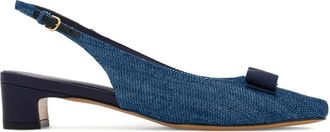 Ferragamo 30mm Iconic bow slingback pumps - women - Fabric/Lambskin/Lambskin/Calf Leather/Rubber - 11.5C - Blue
