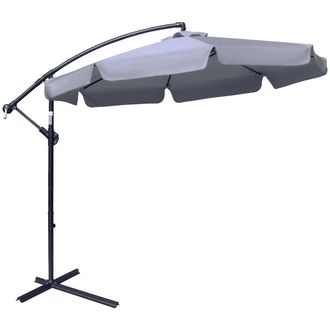 OUTSUNNY 2.7m Garden Cantilever Banana Parasol Sun Shade w/ Crank - Dark Grey | TJ Hughes