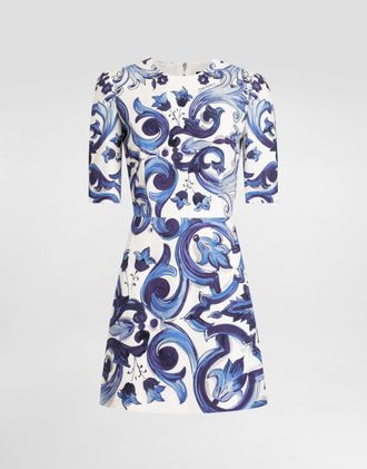 Dolce & Gabbana DG EXCLUSIVE Dolce & Gabbana Majolica-print Short Cotton Dress - Woman Dresses Blue 36