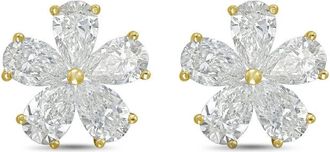 Diana M. Jewels 14kt Yellow gold 8.00cts lab grown Pear shaped diamond flower cluster stud earrings