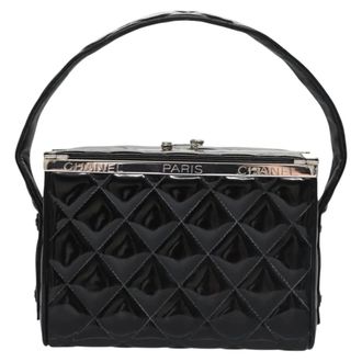 Chanel Vintage Metal Box Quilted Patent Black Patent_Leather Handbag (Pre-Owned)