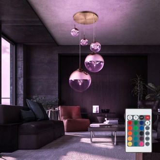 Globo Lighting Lampada a sospensione dimmerabile con telecomando lampada da tavolo da pranzo 5 fiamme Lampada a sospensione led vetro oro, 5x 4,8W 5x 470lm bianco