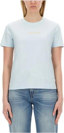 Lanvin T-shirt van katoen met geborduurd logo - Dames - T-shirts - Blauw - M - Katoen - Tops