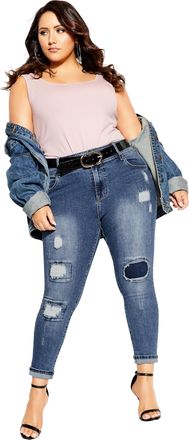 City Chic Womens Apparel Womens City Chic Plus Size Jean Patched Apple S, Indigo, 14 Plus