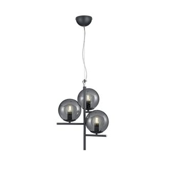 Trio Suspensi&oacute;n 3 Luces Antracita Esferas Cristal Ahumado &Oslash;40 Cm Pure Lighting