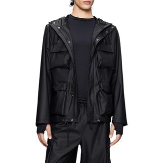 Rains Waterproof Cargo Hooded Rain Jacket in Black at Nordstrom, Size X-Large