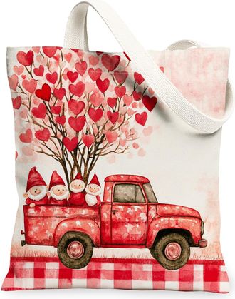 Generic Valentines Day Heart Canvas Tote Bags, Cute Love Tree Design, Reusable Grocery Bags, Vintage Lightweight Washable Shoulder Strap Canvas for Travel 13x