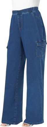 Roaman's Wide Leg Cargo Knit Jean in Medium Wash at Nordstrom, Size 36