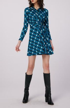 Diane Von F&uuml;rstenberg Didi Geo Print Long Sleeve Wrap Shirtdress in Vinyl Links Dark Teal Lg at Nordstrom Rack, Size Xx-Small