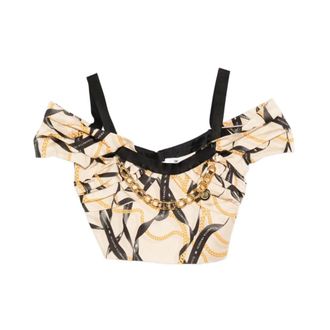 Elisabetta Franchi Overhemden, Dames, Beige, S, Katoen, Top met kettingprint