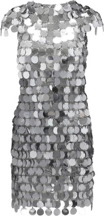 Paco Rabanne Mini Dress with All-Over Silver Sequins and Round Neckline