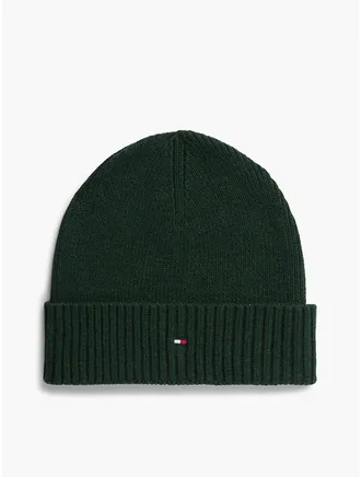 Tommy Hilfiger Mens Cotton-Cashmere Blend Beanie - Majestic Emerald Melange