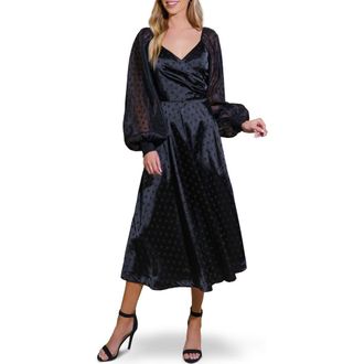 Flying Tomato Polka Dot Long Sleeve Maxi Dress in Black at Nordstrom Rack, Size Small