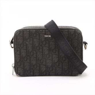 Dior Black Leather Canvas Messenger Bag Shoulder Bag (Pre-Owned)