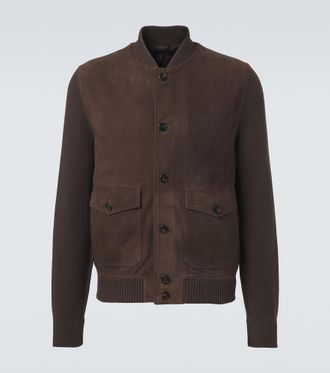 Slowear Cotton-trimmed suede bomber jacket