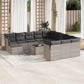 vidaXL Set Sof&aacute;s De Jard&iacute;n Con Cojines 13 Piezas Rat&aacute;n Sint&eacute;tico Gris Vidaxl