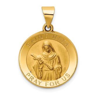 Diamond2Deal 14k Yellow Gold Polished Satin St. Rita Hollow Medal Pendant
