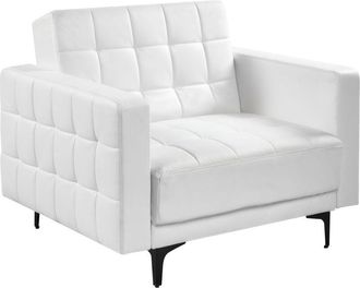 Beliani Sill&oacute;n Moderno Reclinable Sill&oacute;n Cama De D&iacute;a Tapizado En Piel Sint&eacute;tica Con Capiton&eacute; Blanco Aberdeen