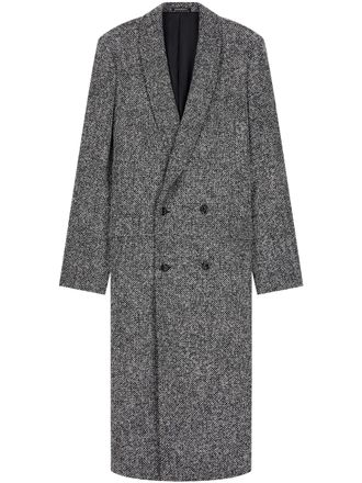 Emporio Armani Tailored Double-Breasted Longline Coat with Herringbone Pattern