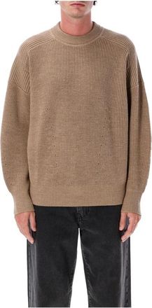 Isabel Marant Isabel Marant, Round-neck Knitwear, male, Brown, Size: XL Ribbed Knit Camel Sweater Aw25