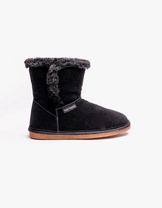 Hush Puppies Womens Hush Puppies ASHLEIGH Womens Suede Boot Slippers Black - Size: 3