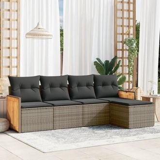 vidaXL Juego De Sof&aacute;s Jard&iacute;n Con Cojines 5 Pzas Rat&aacute;n Sint&eacute;tico Gris Vidaxl