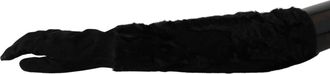 Dolce & Gabbana Elbow Length Suede Fur Gloves - Black