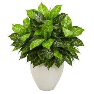 Nearly Natural Dieffenbachia Artificial Plant in White Planter in Green at Nordstrom